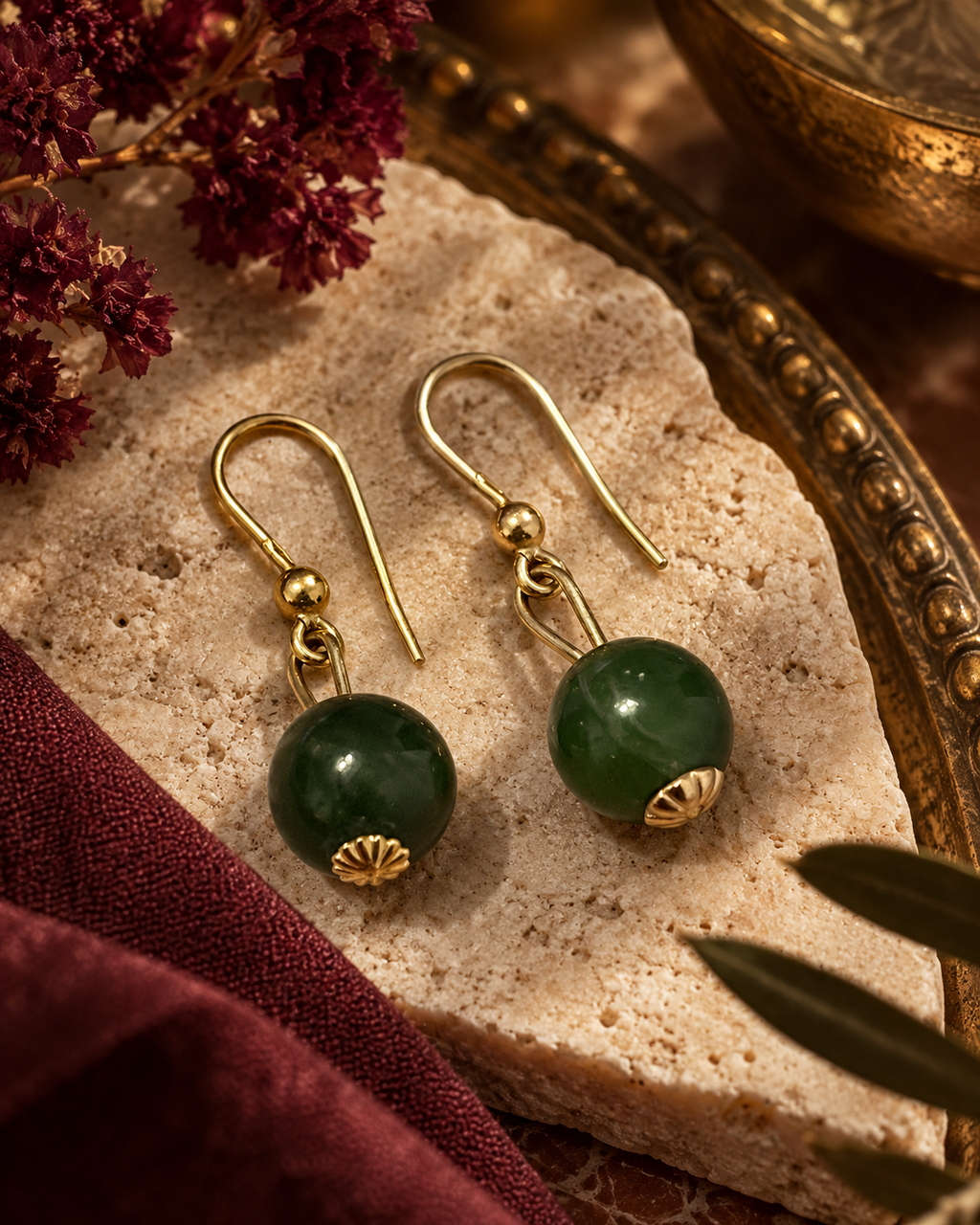 Pendientes oro 18k y jade nefrita