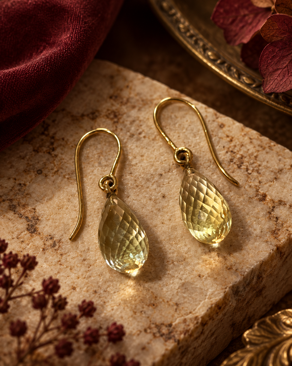 Pendientes oro 18k y citrinos briolette