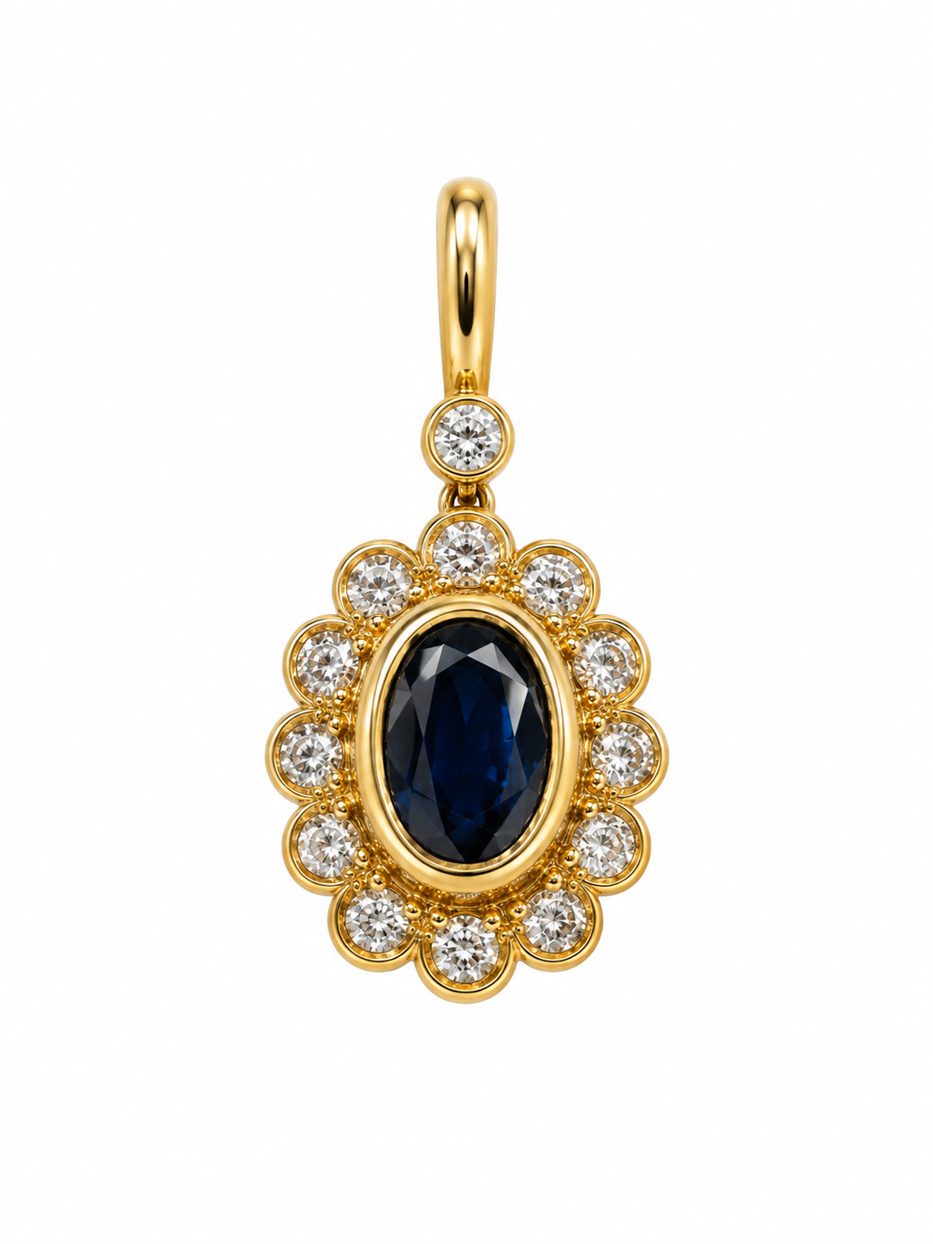 Colgante de oro 18k, zafiro y diamantes