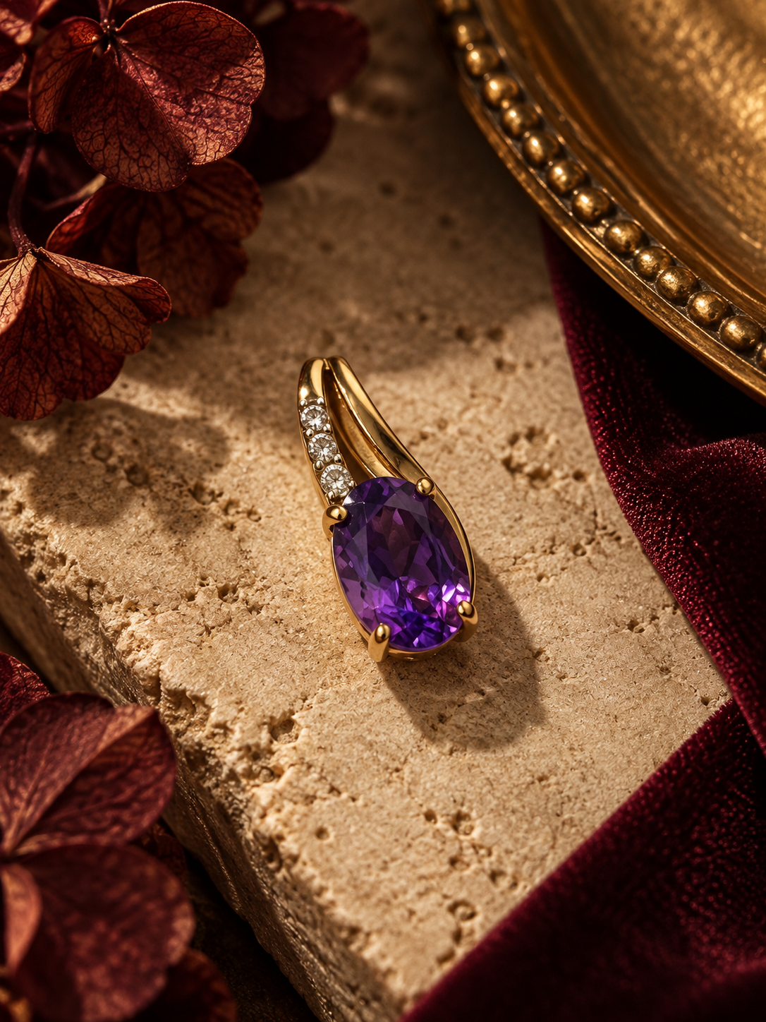 Colgante de oro 18k amatista y diamantes