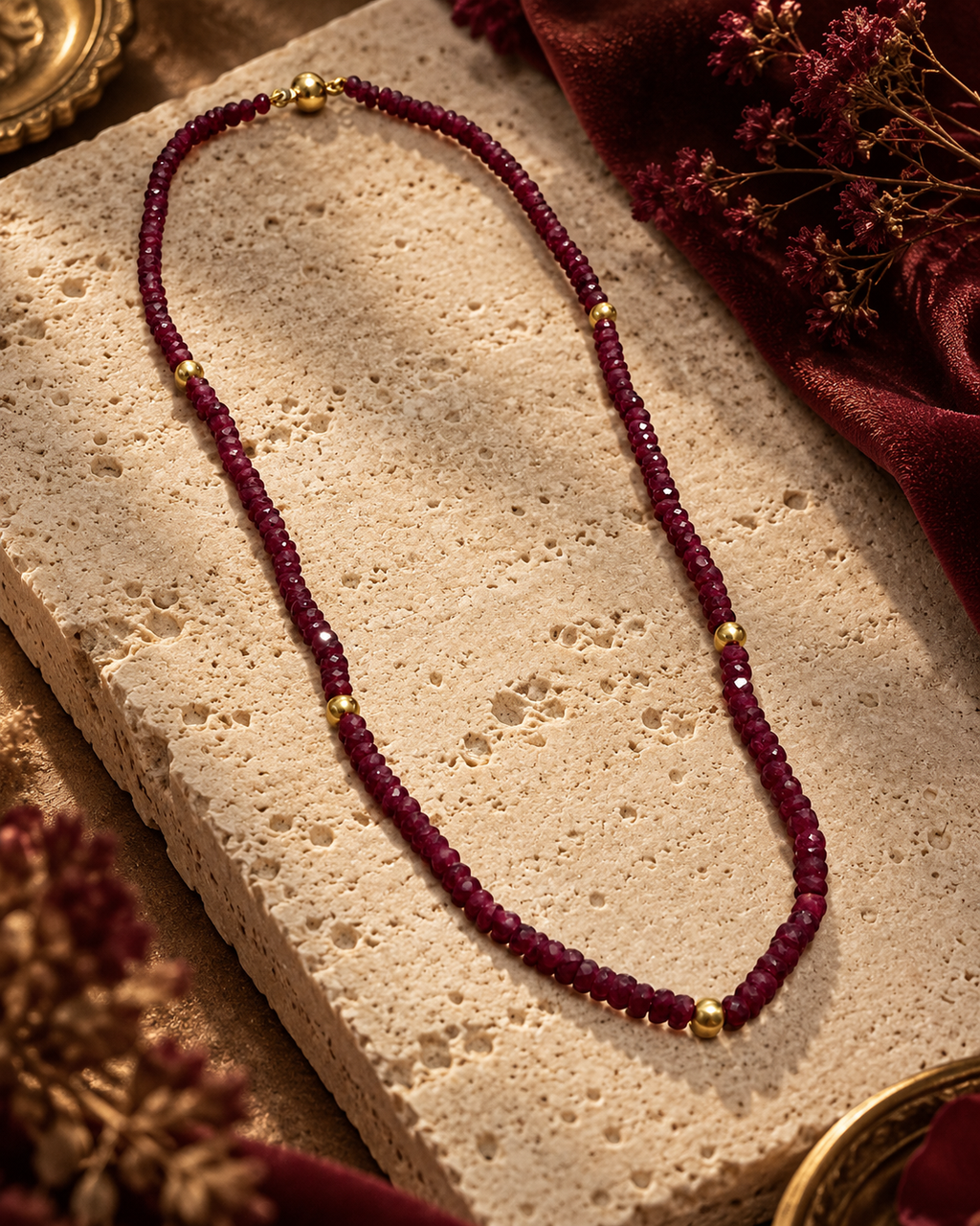 Collar de rubíes facetados y oro 18k