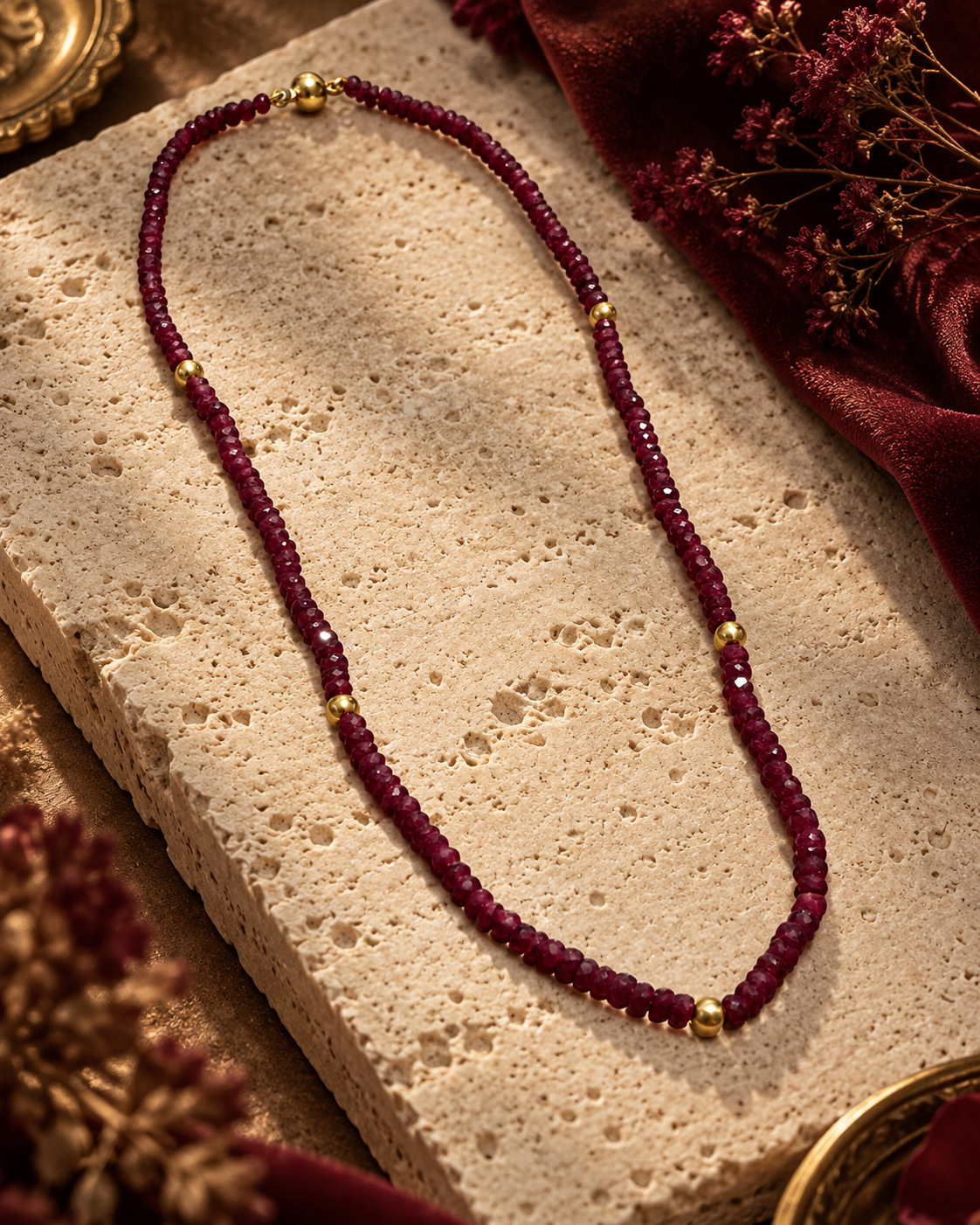 Collar de rubíes facetados y oro 18k