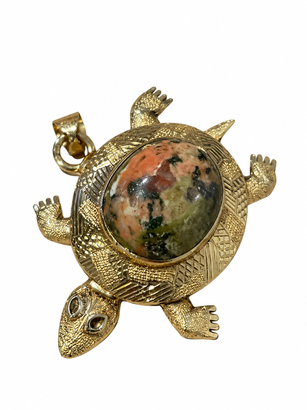 Colgante vintage tortuga oro 18k y jaspe multicolor