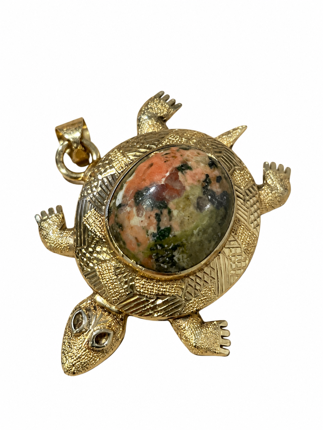 Colgante vintage tortuga oro 18k y jaspe multicolor