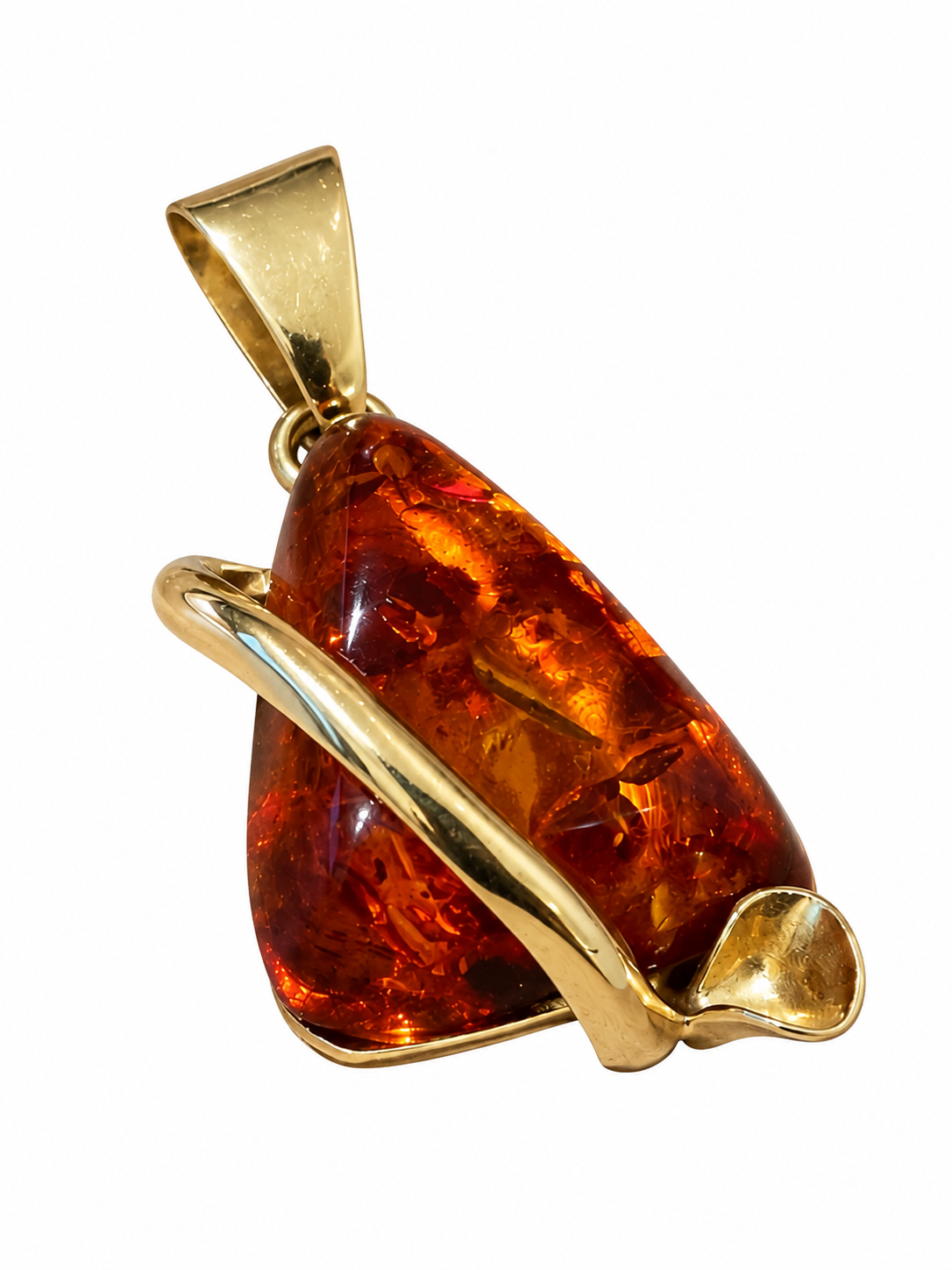 Colgante triangular oro 18k y ámbar