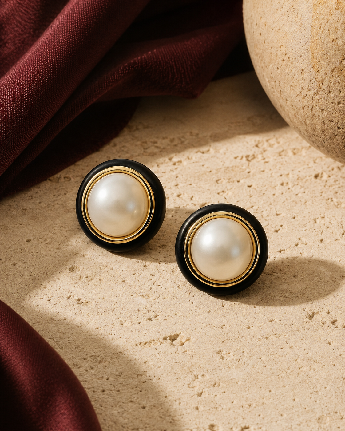 Pendiente perla mabé japonesa, material natural y oro 18k