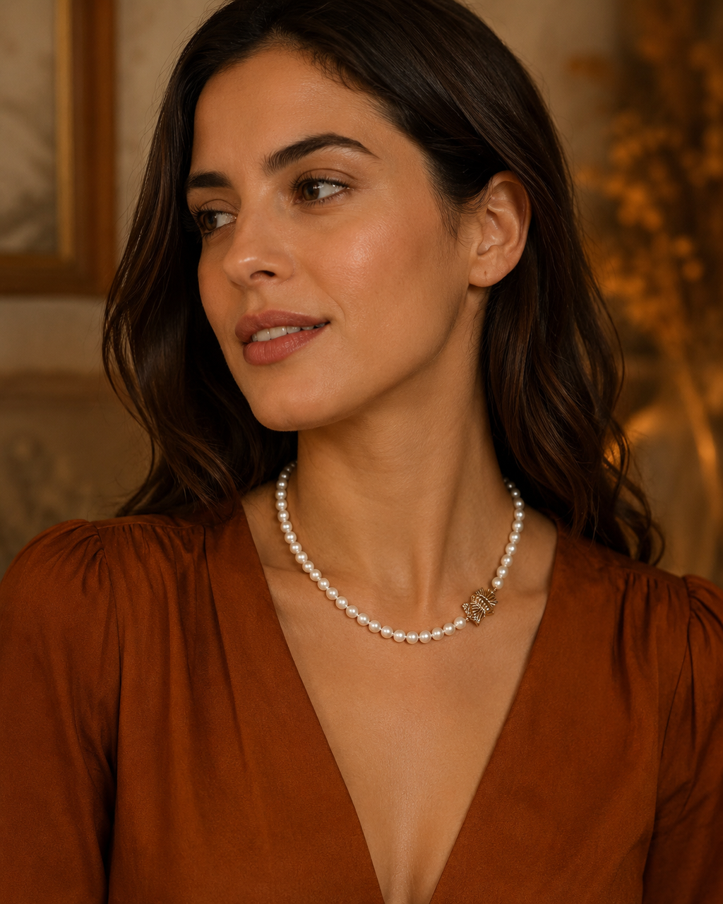 Collar largo perlas Akoya oro 18k y diamantes