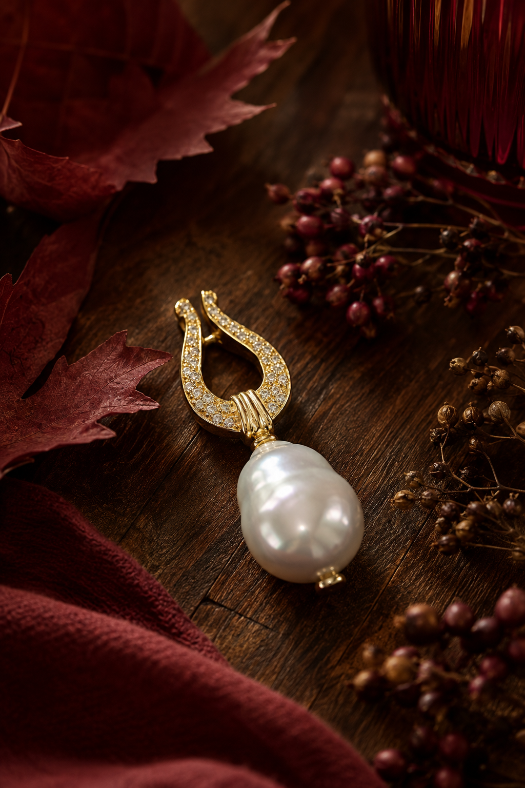 Colgante de oro 18k, perla australiana y diamantes