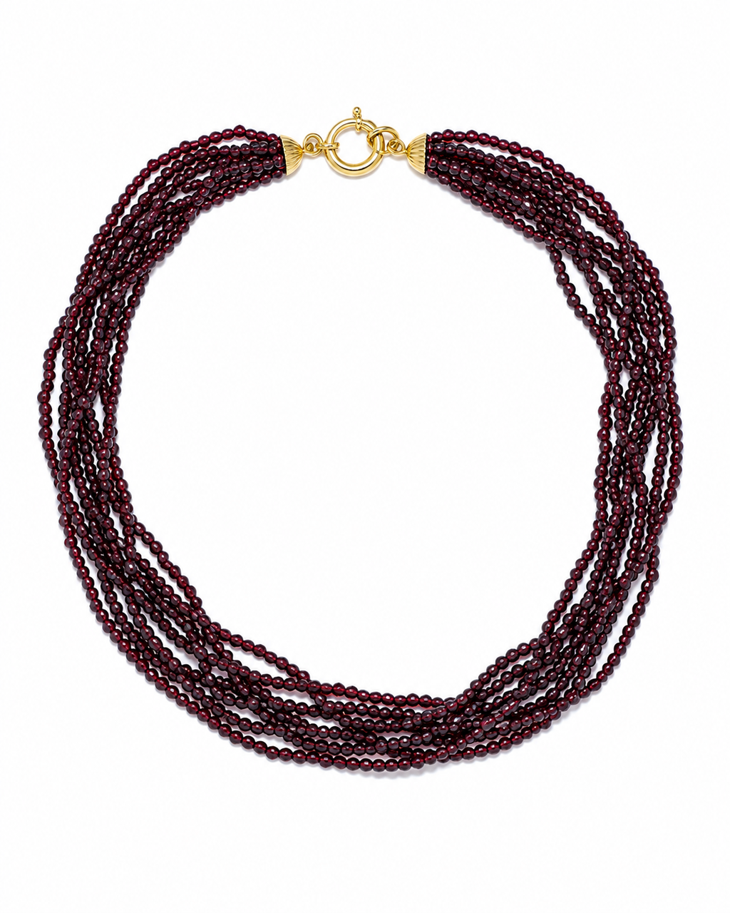 Collar torchón multihilo granate facetado y oro 18k