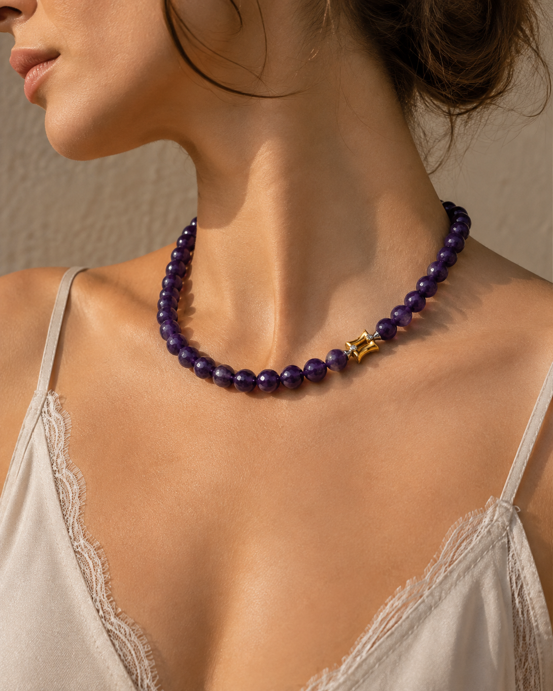 Collar de amatistas con cierre de oro 18k bicolor y diamantes