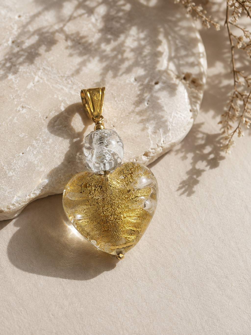 Colgante oro 18k corazón cristal de Murano