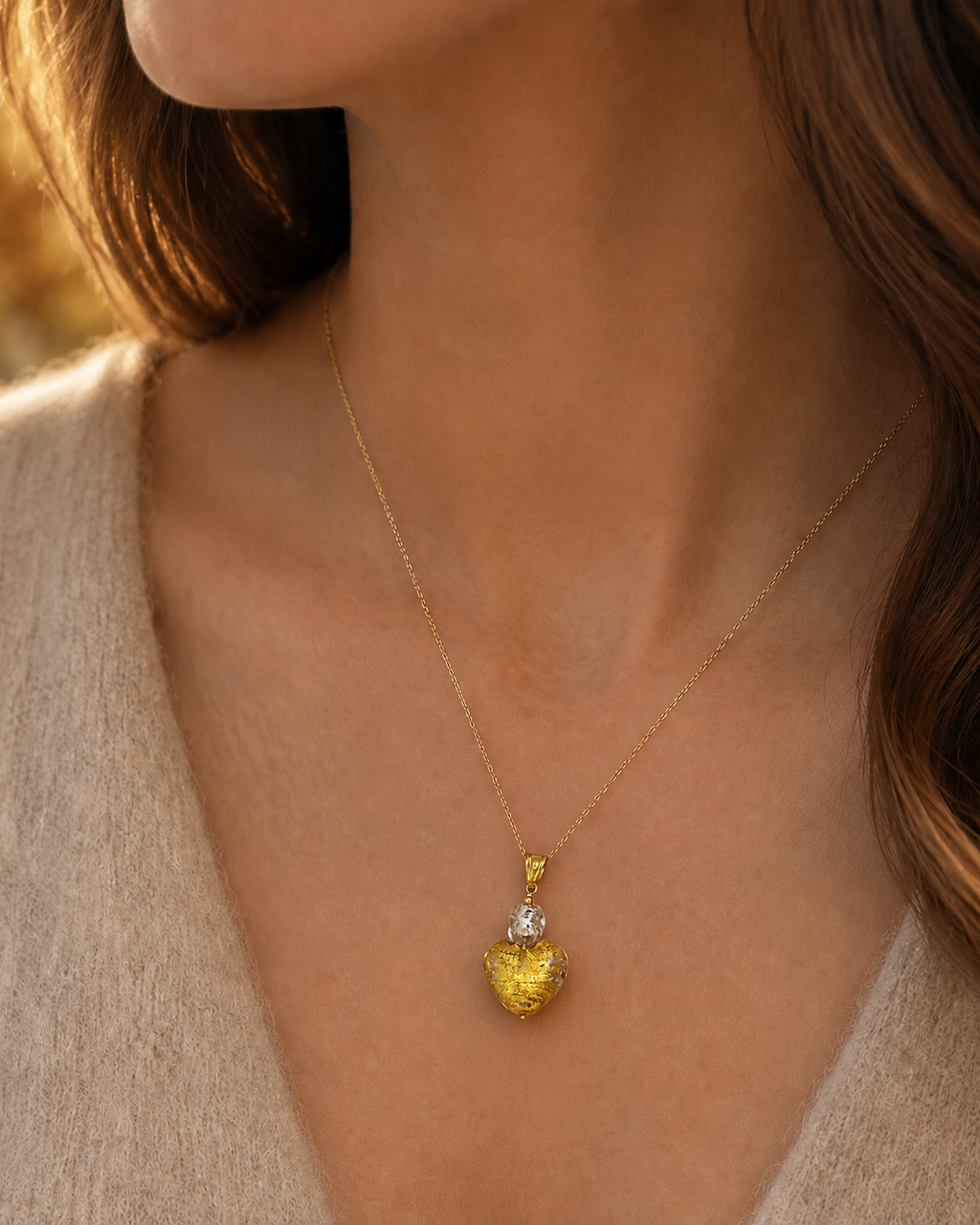 Colgante oro 18k corazón cristal de Murano