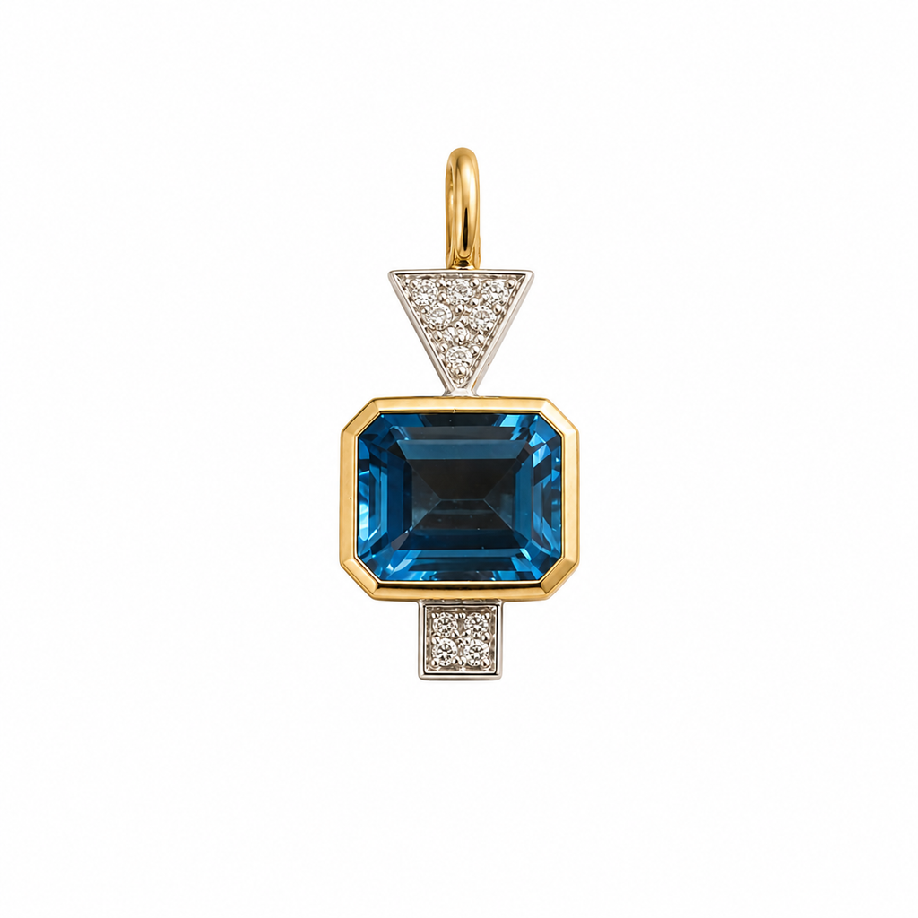 Colgante oro 18k topacio azul y diamantes