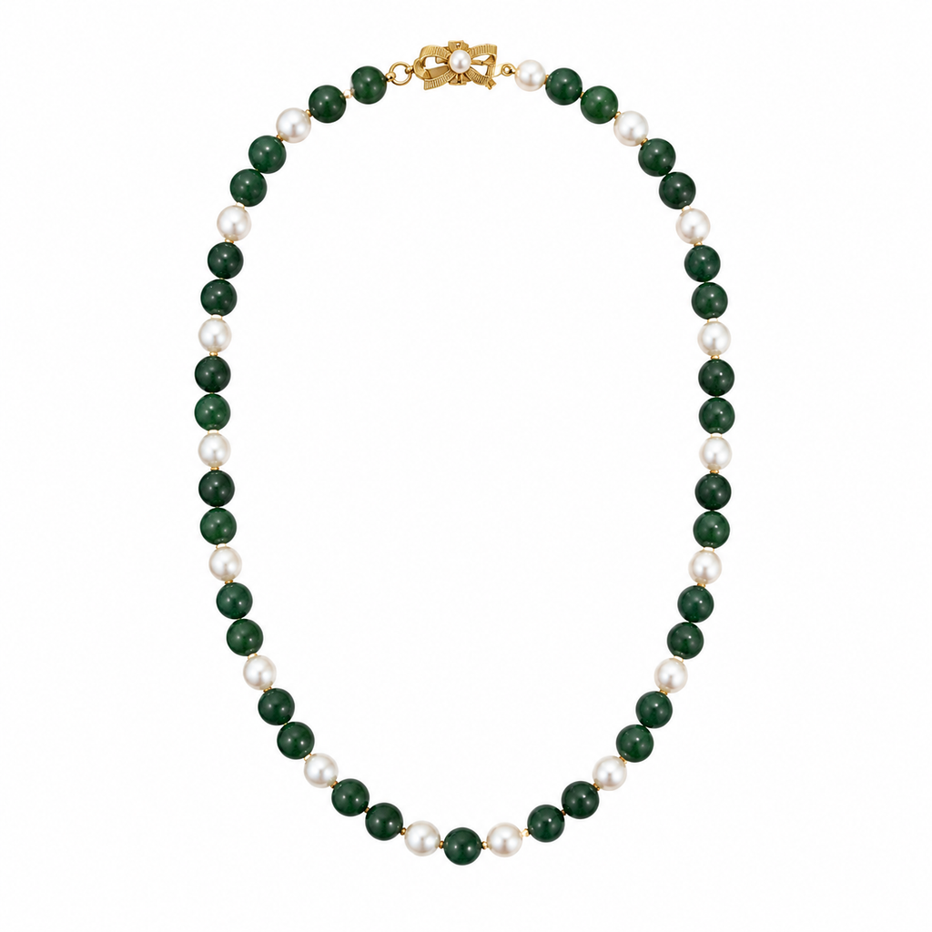 Collar oro 18k jade nefrita y perlas