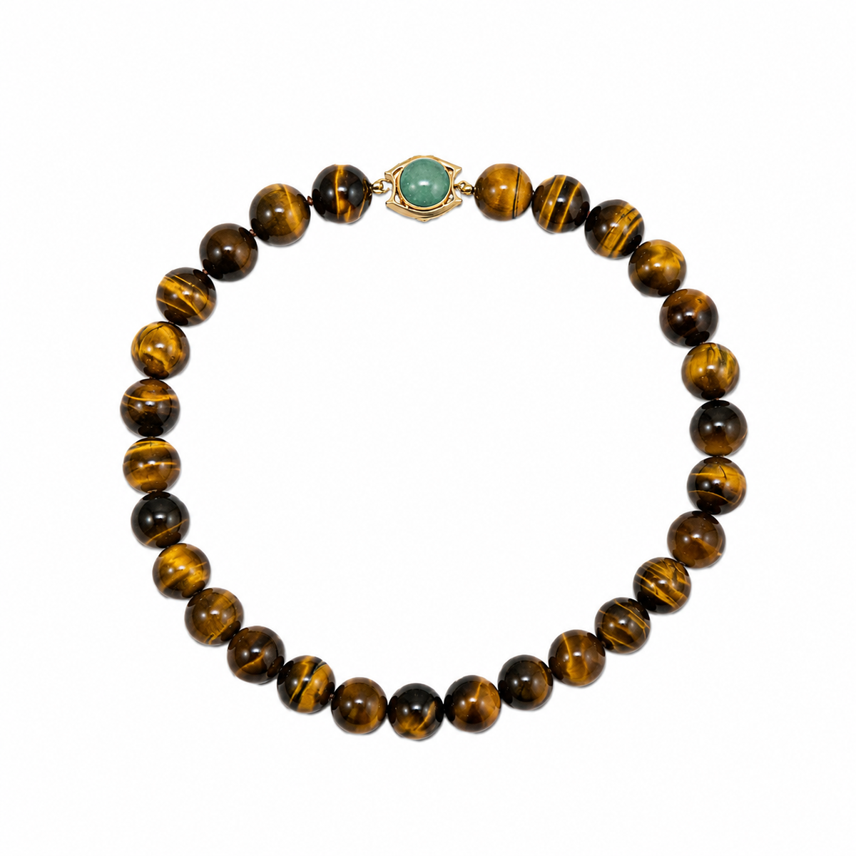 Collar ojo de tigre y broche oro 18k con aventurina verde