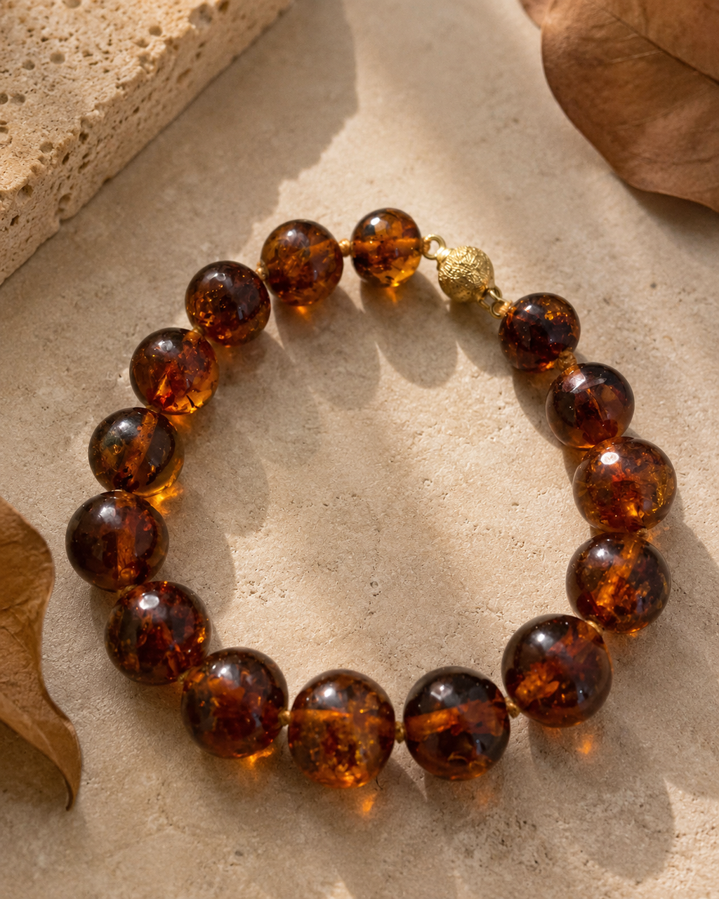 Pulsera ámbar y oro amarillo 18k