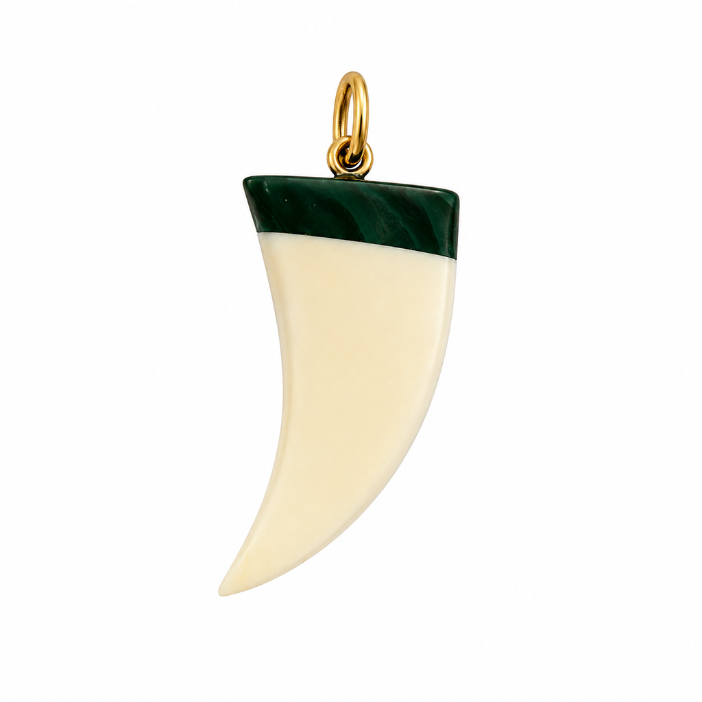 Colgante cuerno oro 18k y malaquita