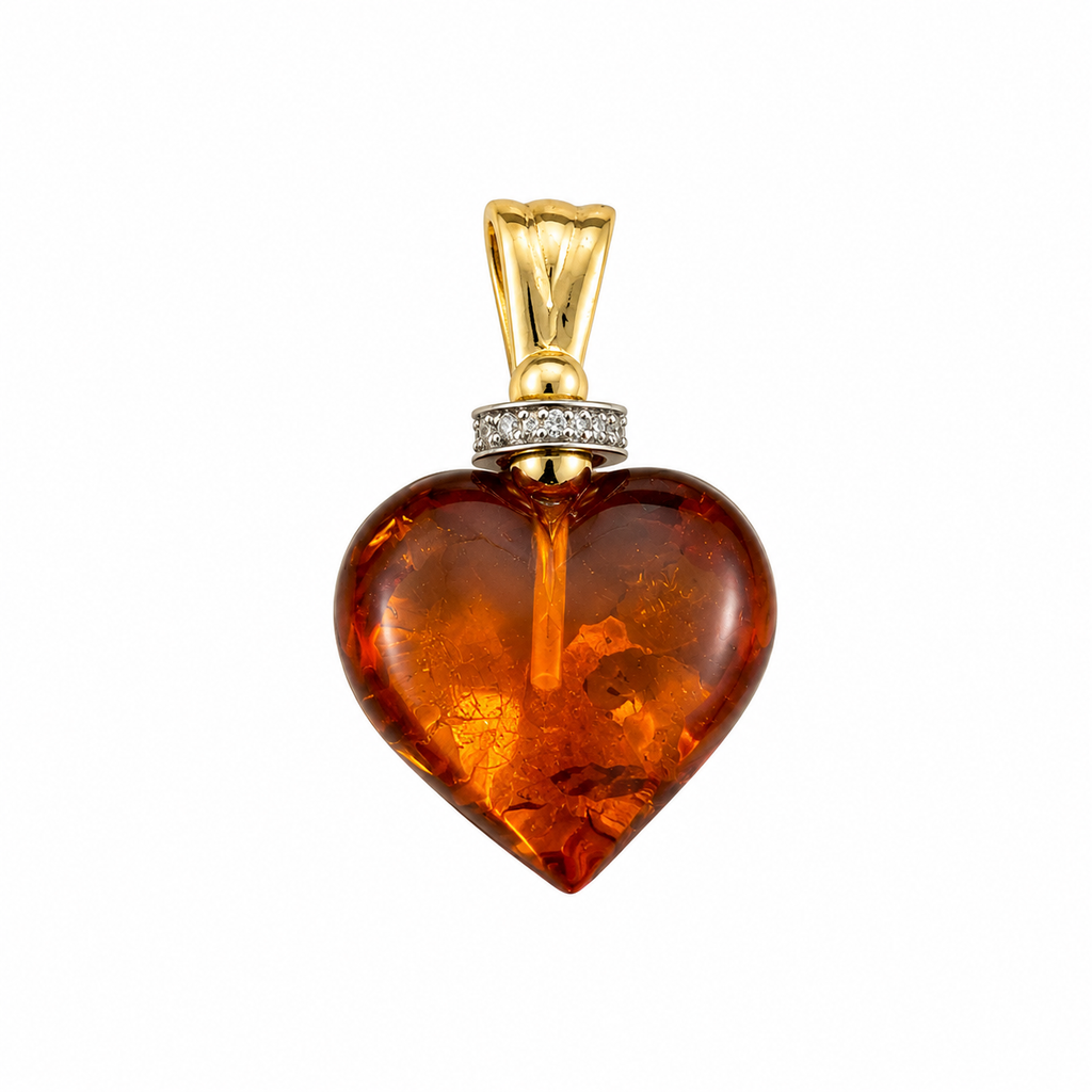 Colgante oro 18k corazón de ámbar