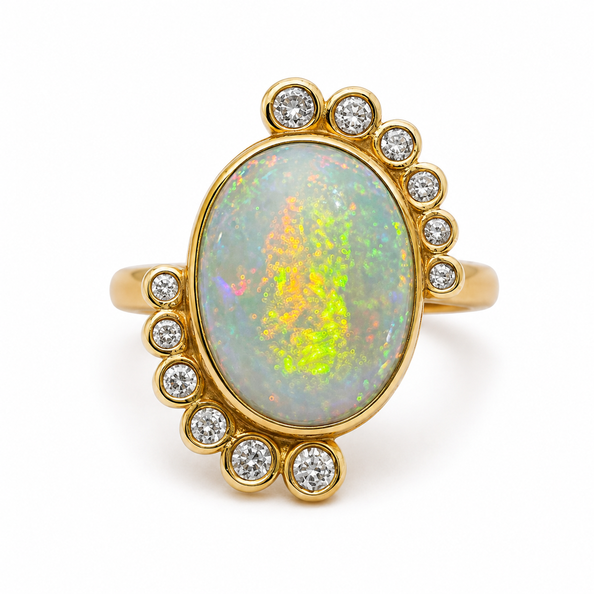Anillo de oro 18k ópalo y diamantes