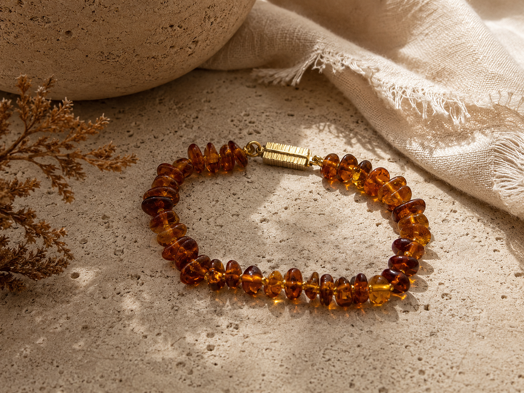 Pulsera de ámbar y oro amarillo 18k