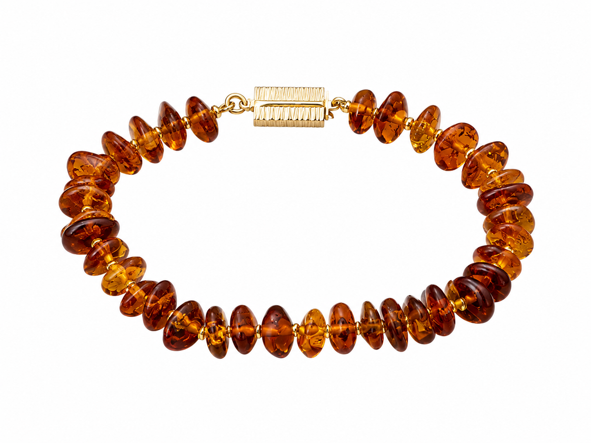 Pulsera de ámbar y oro amarillo 18k