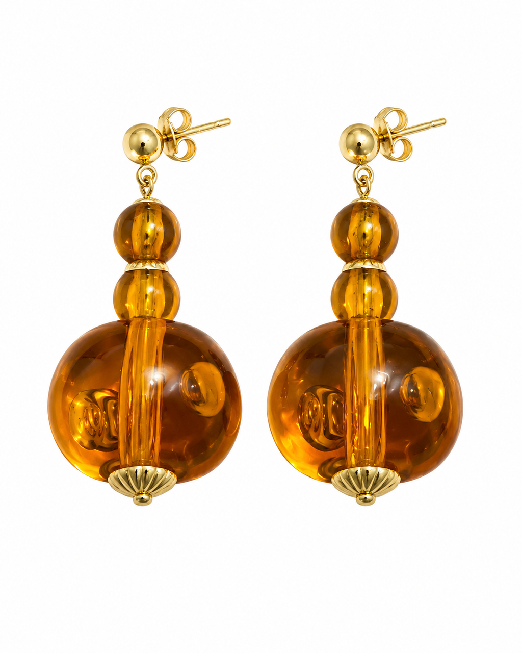 Pendientes largos ámbar y oro 18k