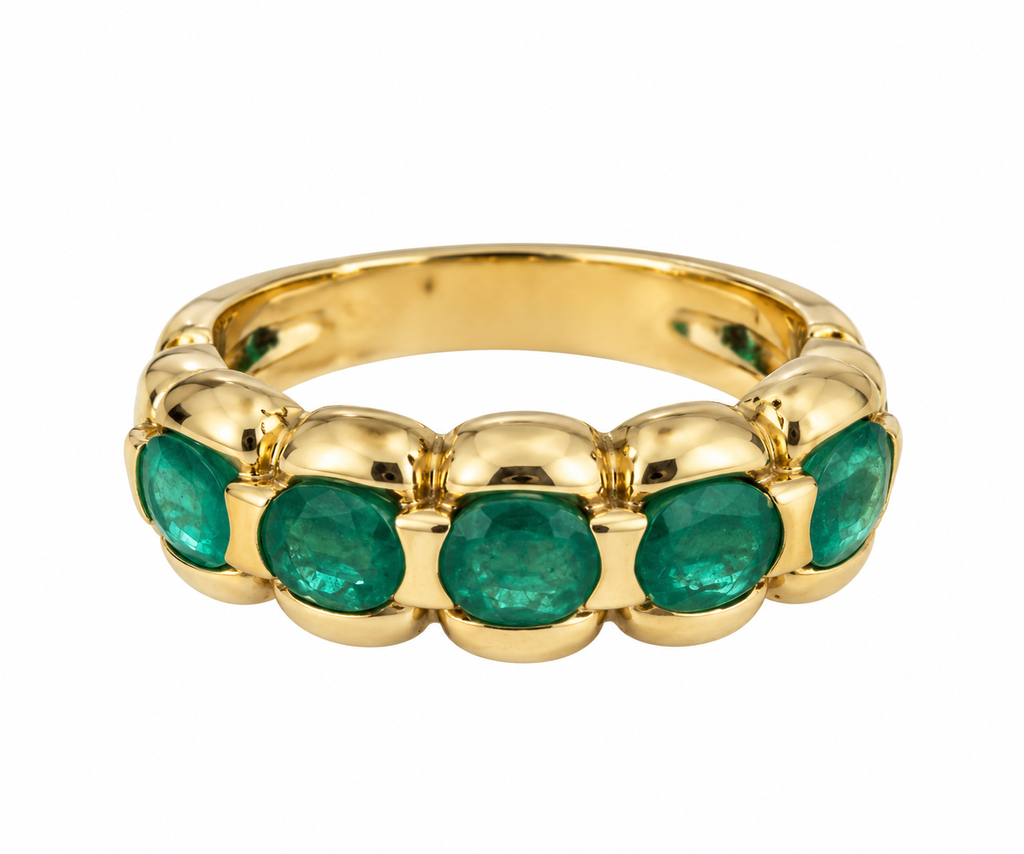 Anillo cintillo de oro 18k y esmeraldas