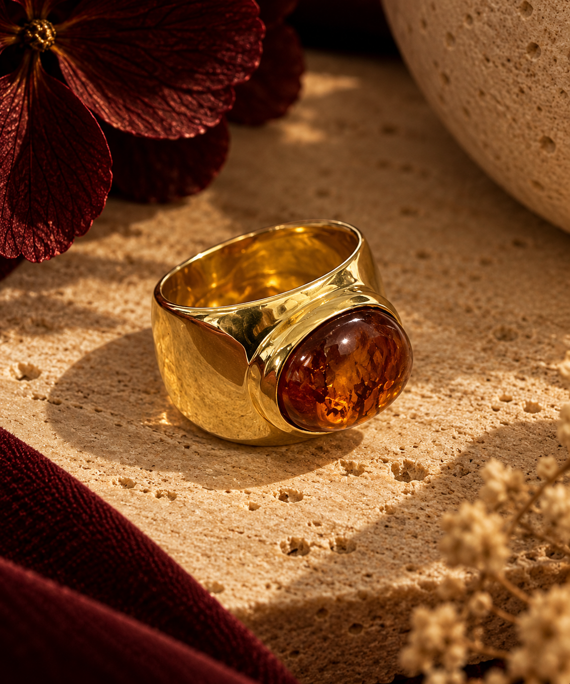 Anillo de oro 18k y ámbar