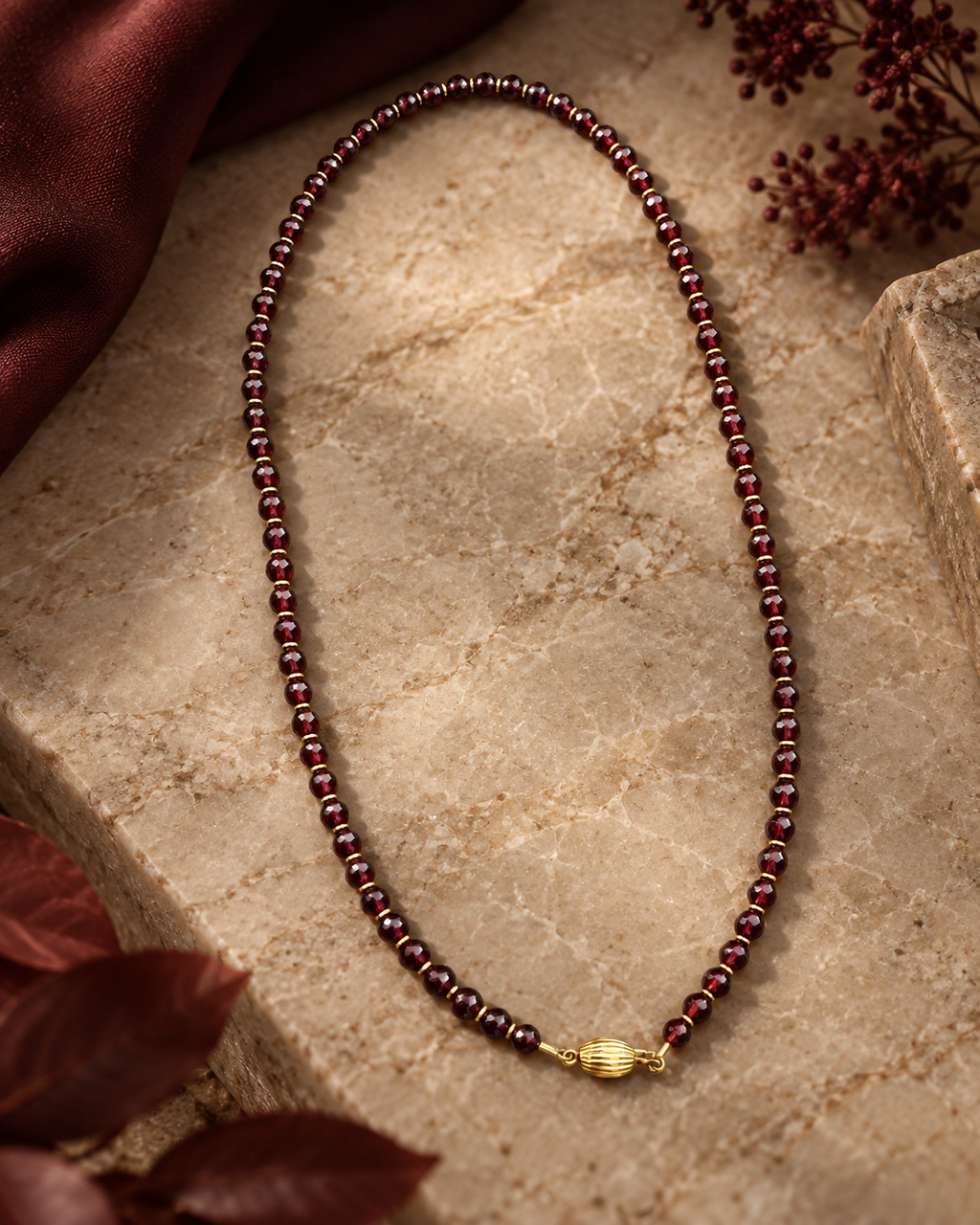 Collar de granates y oro 18k