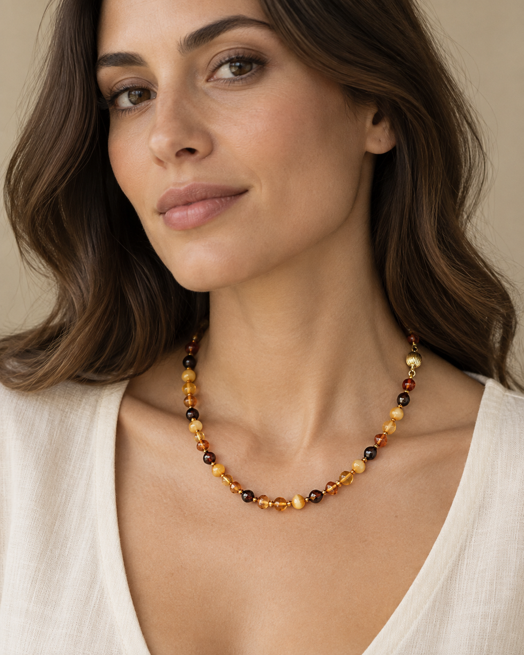 Collar ámbar multicolor oro 18k