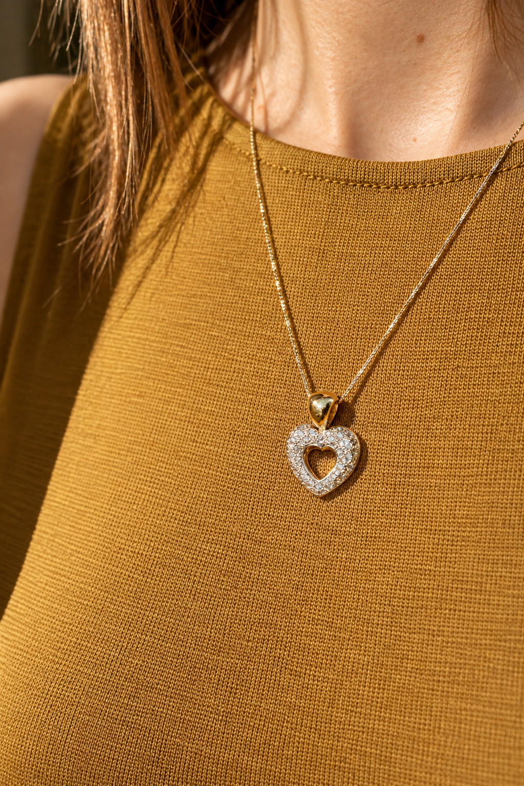 Colgante corazón oro bicolor y pavé de diamantes