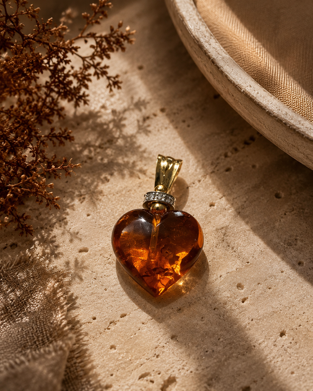 Colgante oro 18k corazón de ámbar