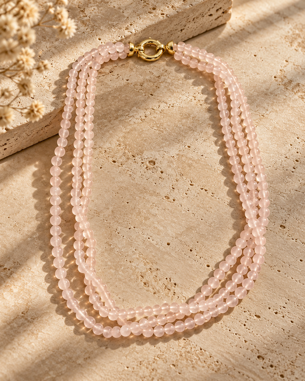 Collar cuarzo rosa y oro