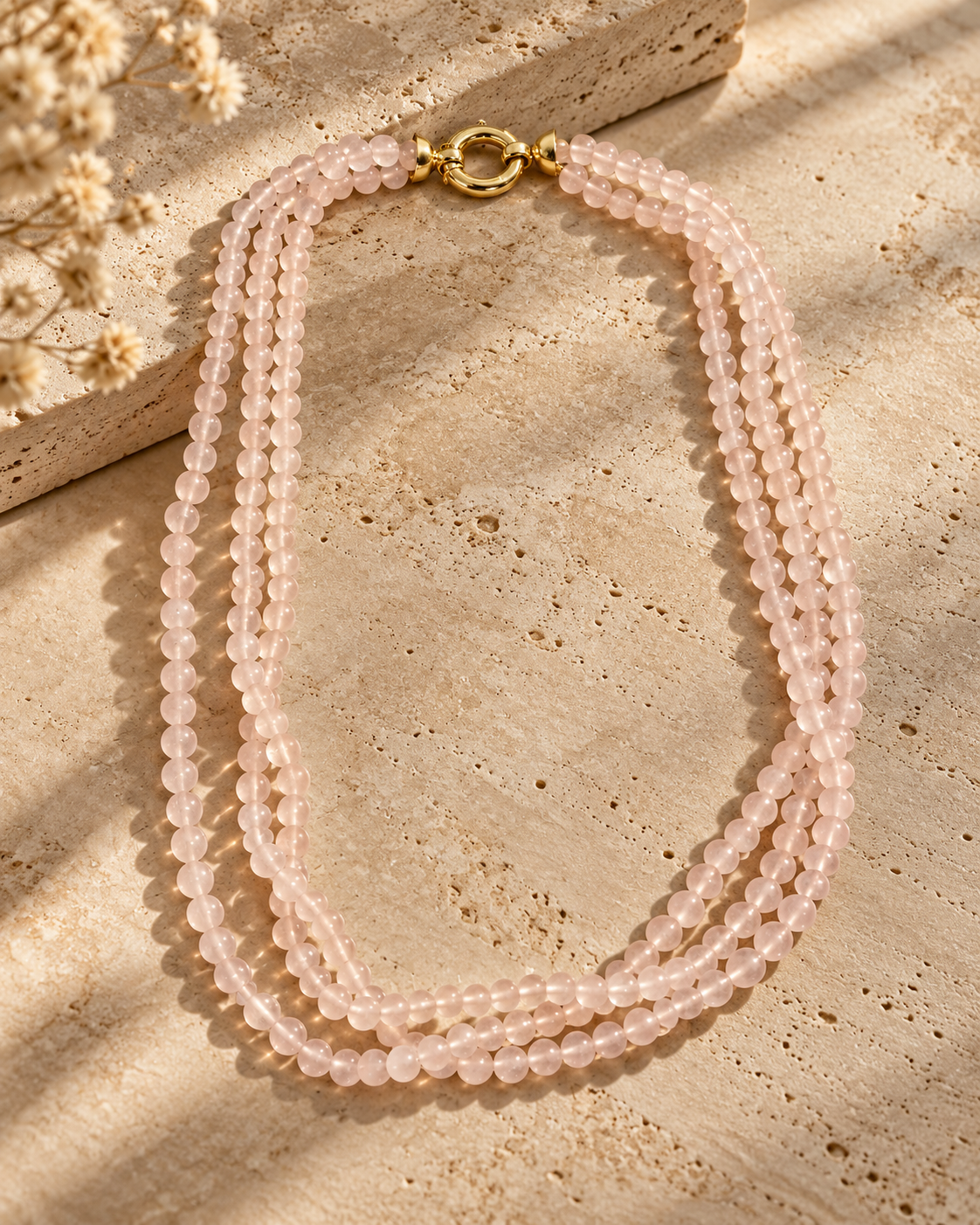 Collar cuarzo rosa y oro