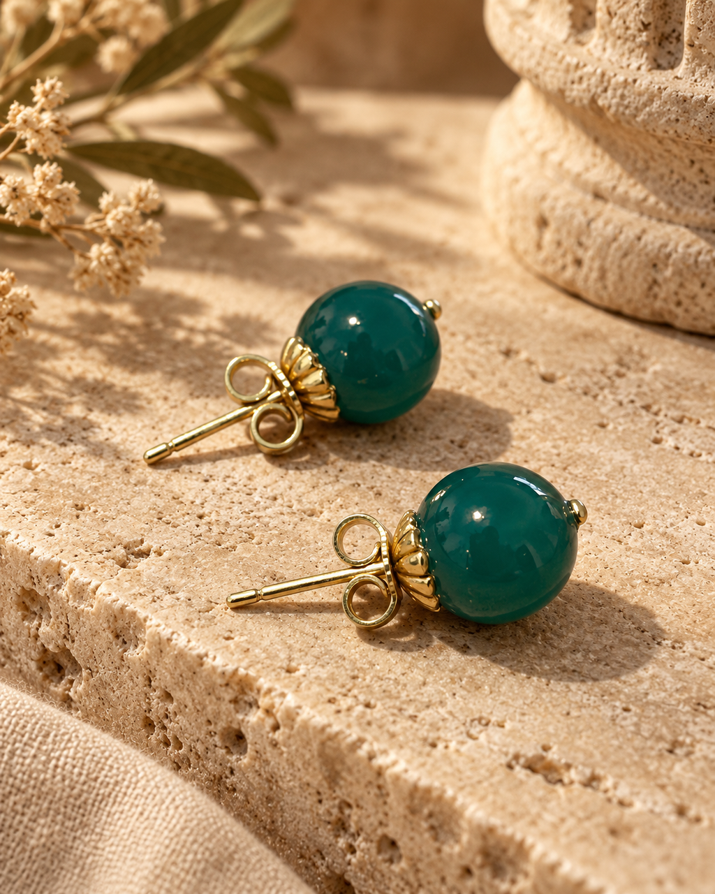 Pendientes oro 18k y ágatas verdes
