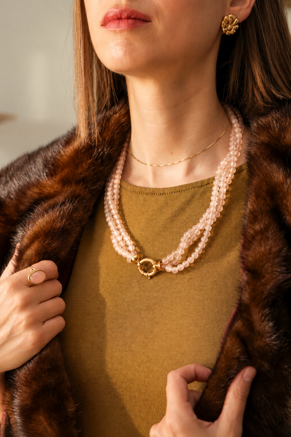 Collar cuarzo rosa y oro